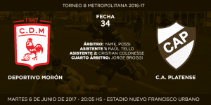 Anuncio de partido Morón vs Platense