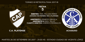 Placa anuncio de partido Platense vs Acassuso